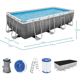 BESTWAY Power Steel Frame Pool Set 488 x 244 x 122 cm inkl. Filterpumpe grau Rattanoptik