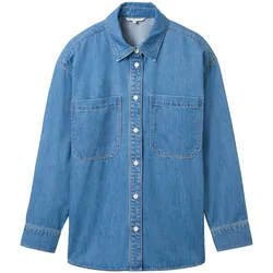 TOM TAILOR DENIM Damen Lockeres Jeans Hemd, blau, Uni, Gr. XL