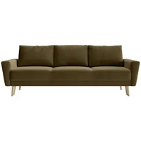 Carryhome Schlafsofa, Olivgrün, Textil, Buche, massiv, 3-Sitzer, Füllung: Polyurethan (Pur), Silikon, 225x91x99 cm, Made in EU, Liegefunktion, Schlafen auf Sitzhöhe, Rücken echt, Wohnzimmer, Sofas & Couches, Schlafsofas, Schlafsofas mit Bettkasten