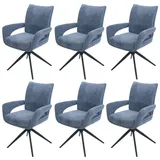 Mendler 6er-Set Esszimmerstuhl HWC-O78, Küchenstuhl, drehbar Auto-Return, Stoff/Textil Chenille (310g/m2) graublau