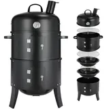 TLGREEN Räucherofen, 3 in 1 Smoker Grill, Räuchern Räucherofen mit Schornstein, Räuchergrill Smoker mit Deckel & Thermometer, 2 Grillrost Edelstahl, 2 Wasserschale Emaille, Räuchertonne Watersmoker