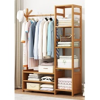 Kleiderständer Kleiderstange Garderobenständer Bambus Kleiderstangestab Offener Kleiderschrank Multifunktionale Schlafzimmer Garderobe Kleiderständer Mit 4 Ablagen, 50/70/80/100cm