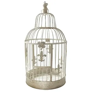 zeitzone Deko Vogelkäfig Lilie Nostalgie Voliere Landhausstil Antik-Weiß Groß 50cm