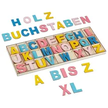 Relaxdays Buntes XL Holzbuchstaben-Set 104-teilig Beige,Blau,Rosa