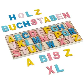 Relaxdays Buntes XL Holzbuchstaben-Set 104-teilig Beige,Blau,Rosa