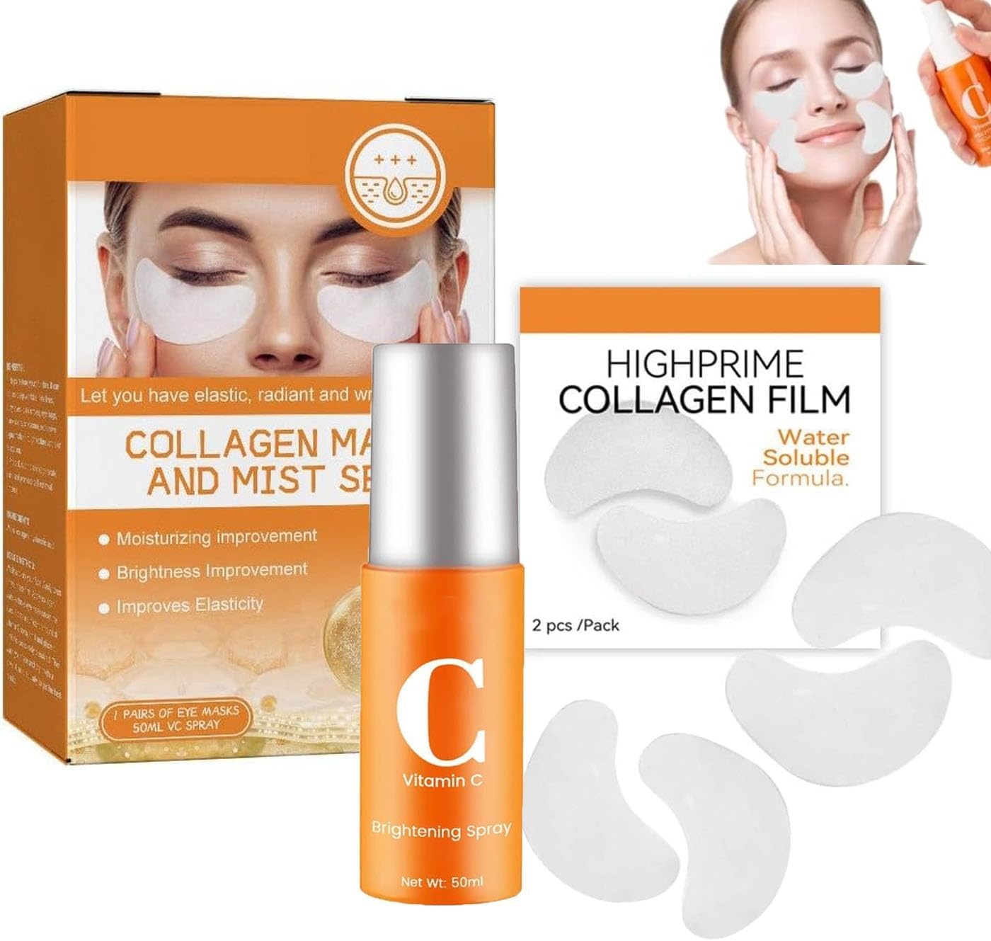 Korean Technology Soluble Collagen Film, High Prime Collagen Film and Mist, Collagen Film & Mist Kit, High Prime Collagen Film Face Mask Suitable for All Skin Types (1set)