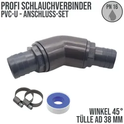 38 mm PVC PROFI Winkel 45° Schlauch Verbinder Stutzen Tülle Pool Teich Garten - ...
