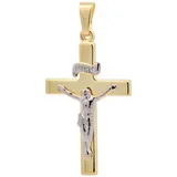 HOPLO Kreuzanhänger Gold Anhänger Kreuz Korpus massiv 585 - 14 Karat Gold rhodiniert, Made in Germany