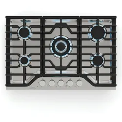 Klarstein Turbocast Gaskochfeld | 304er Edelstahl | 5 Brenner | Profi-Gusseisenhalter | Wok-Brenner Silber