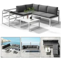 Melko Lounge Sitzgruppe Aluminium Ecksofa mit Liegefunktion Weiß, wetterfest