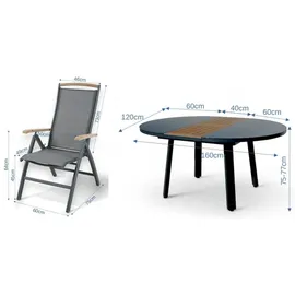 aleos Gartengarnitur Ausziehtisch 120-160 x 75 cm Grau