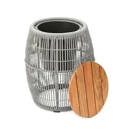MARELIDA Beistelltisch Gartentisch oval fassförmig Gartenmöbel mit Behälter 49cm grau