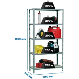 Proregal Schwerlastregal Big Muli HxBxT 200 x 120 x 30 cm 5 Fachböden Fachlast 200 kg Verzinkt