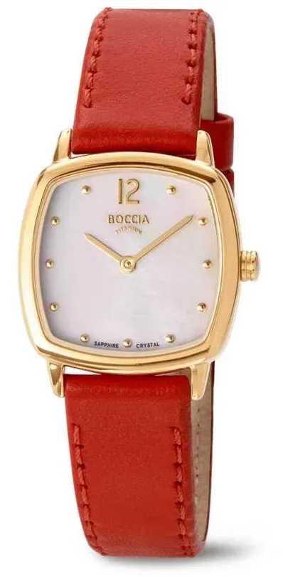 Boccia Damen Armbanduhr Trend 3343-03 Titan gelgold IP Lederband mandarinrot