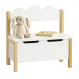 Relaxdays Kinderbank mit Stauraum Weiß,Hellbraun