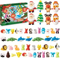 JOYIN 2024 Adventskalender Weihnachten 24 Tage Countdown-Adventskalender mit 24 Tierfiguren inklusive 48 Radiergummis Puzzle in 24 Fenstern Miniatur-Überraschungsspielzeug für Kinder