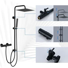 dylin gmbh Edelstahl Duschsystem mit Thermostatarmatur Regendusche Duschset 30 * 30cm Schwarz