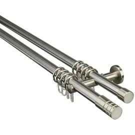 GARDINIA Gardinenstangen Set Zylinder 2-läufig 20mm 200cm Edelstahl-Optik