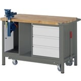 STIER Werkbank Premium mit abs. Fahrgestell, 3 Schubladen und Schraubstock BxTxH 1250x700x880mm