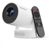 Alwtniet Mini Projektor, Mini Beamer 4K Unterstützt, Wi-Fi 6 und Bluetooth 5.4, 5W Lautsprecher, Automatischer Trapezkorrektur, 180° drehbar, tragbarer Projektor für Zuhause und draußen Android