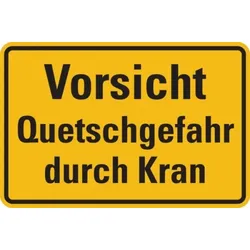 Hinweisschild, Quetschgefahr durch Kran, 200x300mm, Alu geprägt - 300x200x0.45 mm Aluminium geprägt
