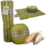 livasia Meditationskissen Yogakissen Set XL - Zafu Ø 38x15cm / Matte 75x75x4,5cm, Kapok, vegan, handgefertigt grün