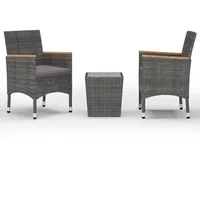 vidaXL 3-tlg Bistro-Set Poly Rattan und Hartglas Grau