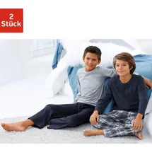 LE JOGGER Pyjama in langer Form, Hose 1x uni und 1x kariert, 122/128
