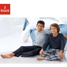 LE JOGGER Pyjama in langer Form, Hose 1x uni und 1x kariert, 122/128