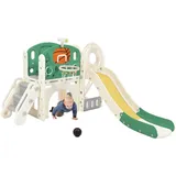 ZREE Indoor-Rutsche langer Rutsche mit Aufbewahrungsbox,Treppenleiter,Basketballkorb, (Kinder Spielplatz Gartenrutsche Kombi-Rutsche für Kinder, Kinder Spielplatz für In-und Outdoor,Hinterhof Baby Rutsche Set), 7 in 1 Spielzentrum,Rutsche,Treppenleiter,Teleskop,Tunnel, Wurfring grün