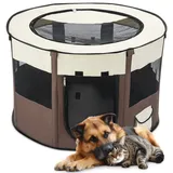 ALLSOPETS Faltbarer Haustierstall Tragbarer Katzen Laufstall Hunde Zelt Hundekäfig für Hund Welpe Freigehege Hundebox Kaninchen Zwinger mit Tragbar Handtasche (Braun, L)