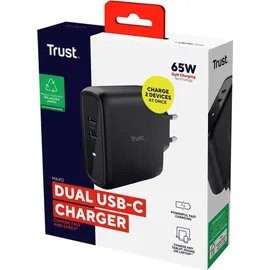 Trust Maxo 65W Dual USB-C-Ladegerät, Schwarz