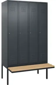 C+P Spind Classic PLUS, Bank, 4 Abteile, 2120x1200x815mm, 7016/7016 Verschluss Zylinderschloss 3 Garderobenhaken   Sitzbanktyp auskragend