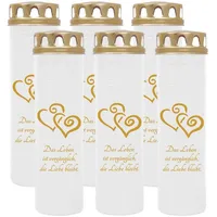HS Candle Grabkerze mit Motiv 100h Brenndauer (6-tlg), Ø7xH25 cm, Grabkerze mit Motiv im 1er, 3er, 6er, 9er Pack weiß