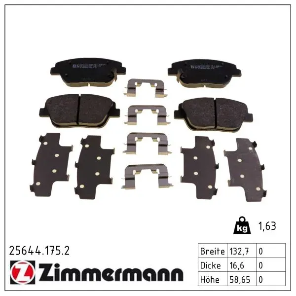 ZIMMERMANN Bremsbelagsatz, Scheibenbremse 256441752 Vorderachse für KIA HYUNDAI