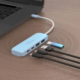 j5create Umweltfreundlicher USB-C-zu-Hub Typ C & Typ A Gen 2 mit 4 Anschlüssen - Cyan