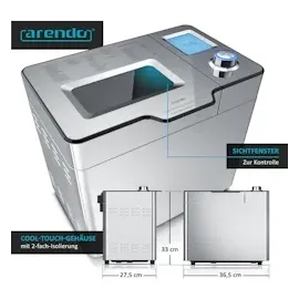 Arendo Brotbackautomat 550W, Brotbackmaschine, 25 Programme, glutenfreies Backen, Joghurtfunktion, 1 kg Kapazität, Direktantrieb