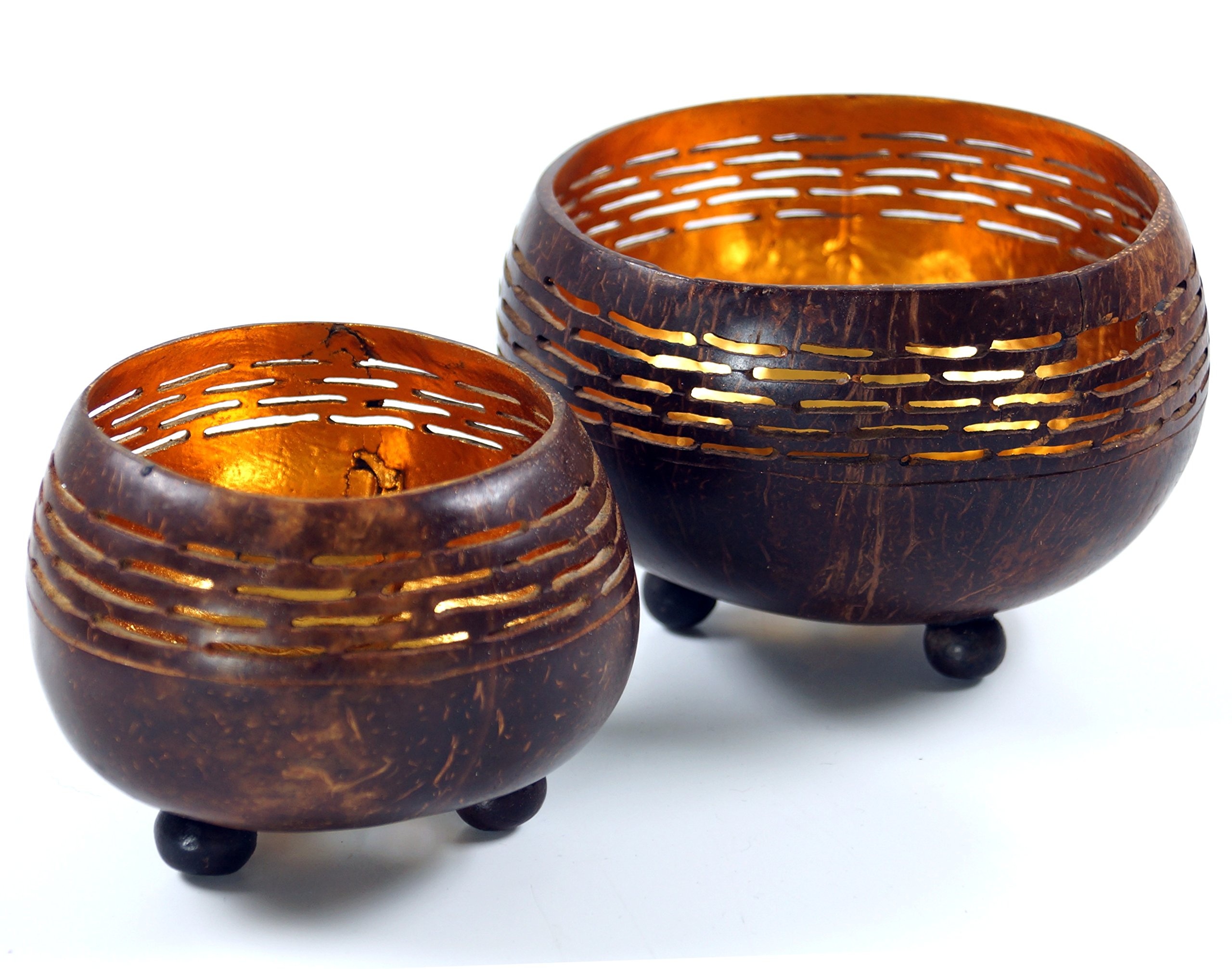GURU SHOP Exotisches Kokosnuss Teelicht in 2 Größen - Modell 1, Braun, Größe: Klein (8x10 cm), Teelichthalter & Kerzenhalter