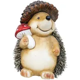 Heitmann Deco Igel mit Hut & Fliegenpilz – Herbstdeko ca. 18 cm, niedliche Dekofigur für Fensterbank, Flur & Tisch - für Zuhause & zum Verschenken