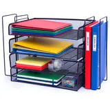 Relaxdays Briefablage, Metall, 4 Fächer, 2 Stehsammler, HxBxT: 30 x 49,5 x 24,5 cm, Schreibtisch Organizer, Schwarz