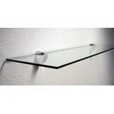 Dekoleidenschaft Wandregal aus 10mm Glas, klar, Verschiedene Formen und Größen, Glasregal, Glasboden, Glasablage, Badregal, Eckregal Bad Ablage Regal (Wandclips Maxi Silber, 90x30 cm)