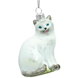 SIKORA Katze Glas Figur Weihnachten Anhänger Ornament - Meisterstücke - BS705, Variante:weiß