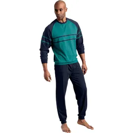 LE JOGGER Pyjama »Schlafanzug für Herren im Doppelpack« Packung, 2 Stück, 4 tlg. in langer Form mit aufgesetzten Streifen, Gr. 44/46 (S), grün, marine, , 620727-44