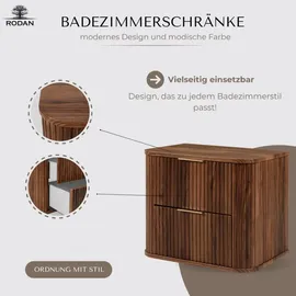 Rodan Waschtischunterschrank | Waschbeckunterschrank - Eiche Haselnuss - Modernes Design - Soft-Close Schubladen - Hängeschrank - Dunkelbraun