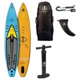 Runga-Boards Inflatable SUP-Board Runga PUREI RACE AIR BLUE 12.6 Stand Up Paddling SUP iSUP, (Set 2, Trolley-Rucksack, Center-Finne, Coiled-Leash, Doppelhub-Pumpe) Set 2