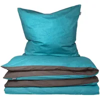 SCHIESSER Doubleface Renforcé türkis/anthrazit 155 x 220 cm + 80 x 80 cm