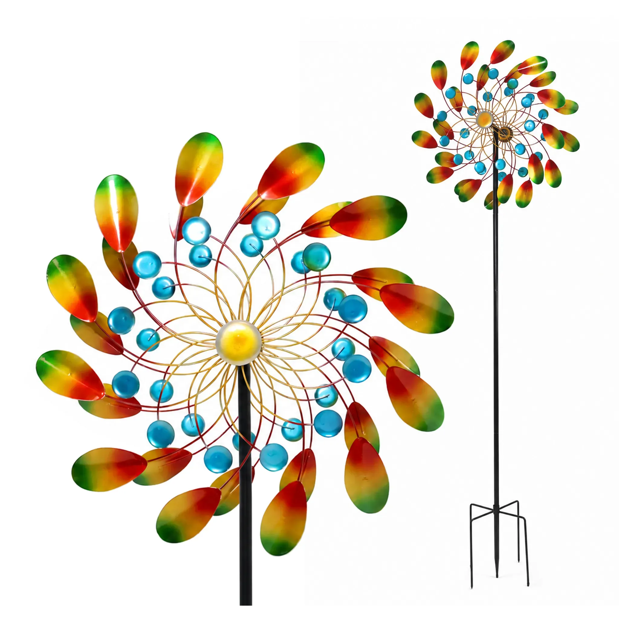 Windrad Garten Peacock aus Metall, buntes Windspiel, 212 cm hoch