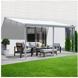 Aileenstore Terrassenüberdachung Aluminium 495 cm als Bausatz Sichtschienen und Hohlkammerplatten Weiß