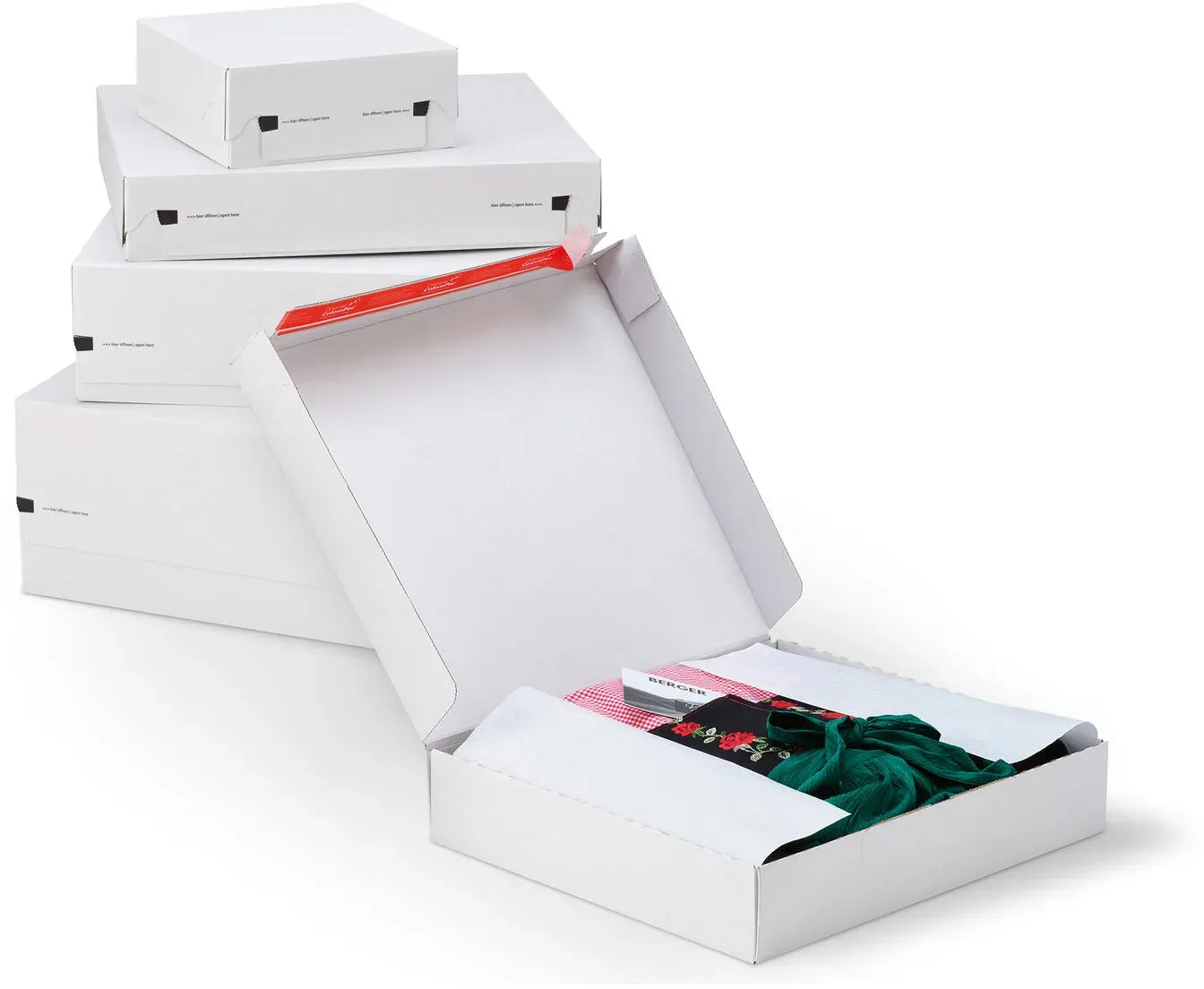 Fashionbox 455 x 390 x 200mm mit Selbstklebeverschluss & Aufreißfaden weiß