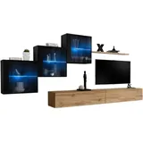 Wohnzimmermöbelset Switch Xx Design, Farbe Wotan Eiche Und Hochglanz Schwarz.